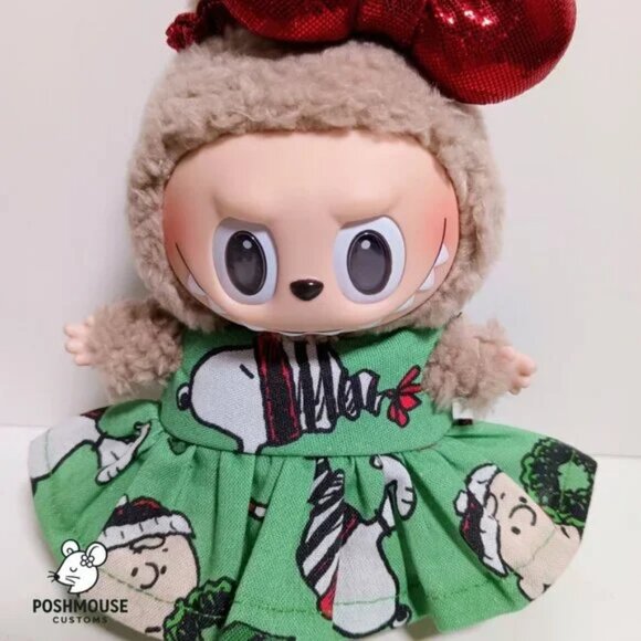 Labubu Peanuts Snoopy Holiday Christmas Dress with Bow Outfit - Picture 3 of 6